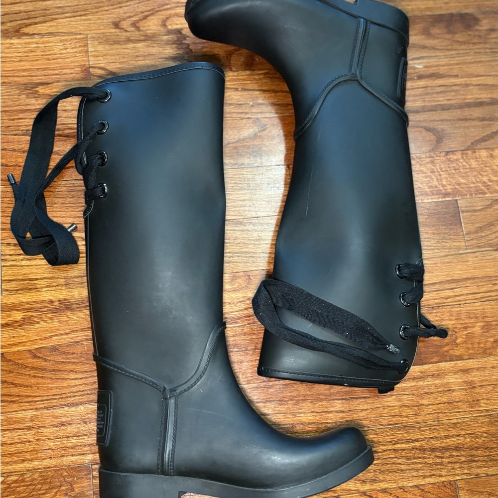 Coach Black Lace-Up Rain Boots